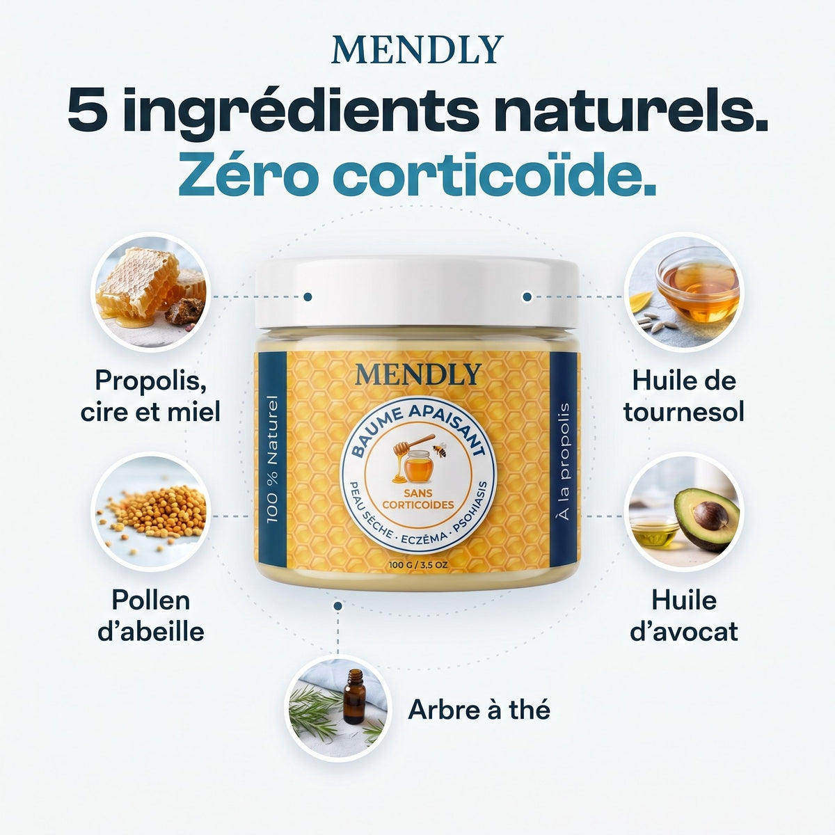 5 ingrédients naturels, zéro corticoïde